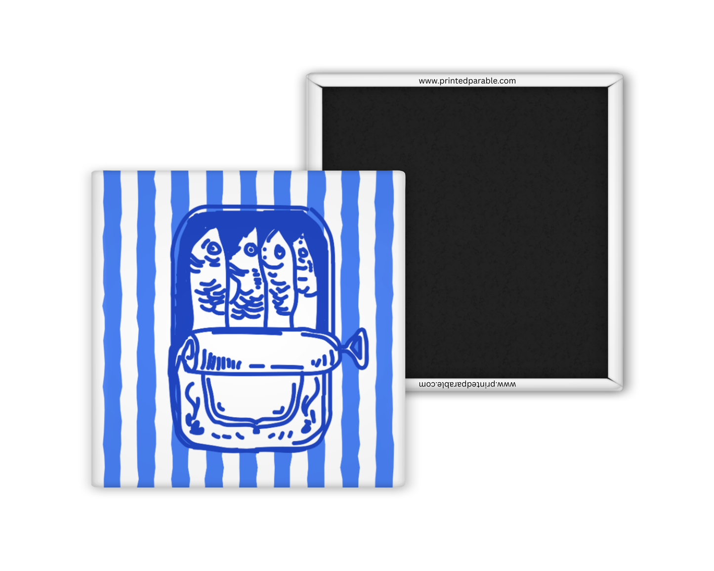 Blue sardines magnet, Mediterranean summer style, whimsical coastal magnet