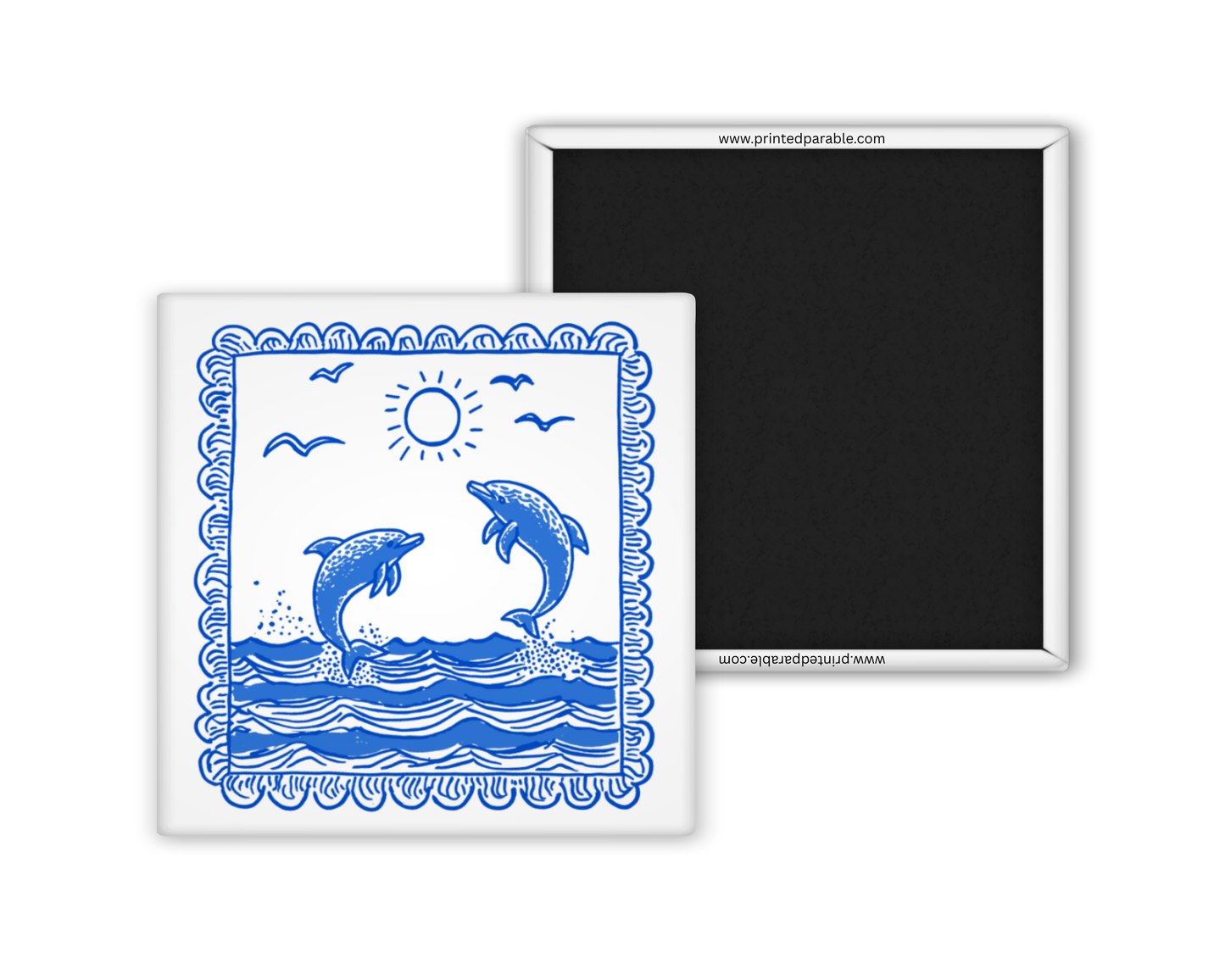 Dolphins stamp magnet, fishermen aesthetic, coastal summer magnet