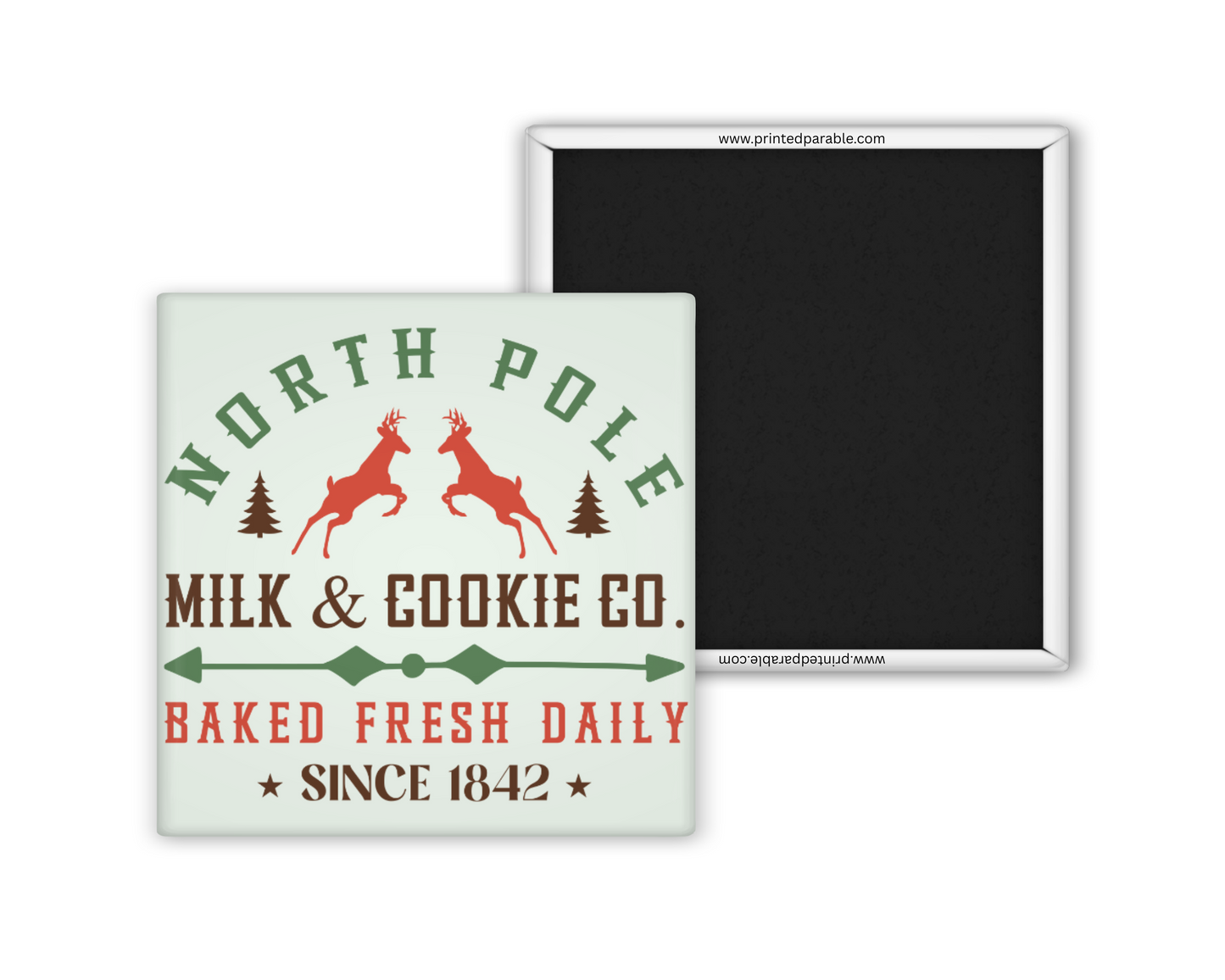 North Pole milk and cookie vintage magnet