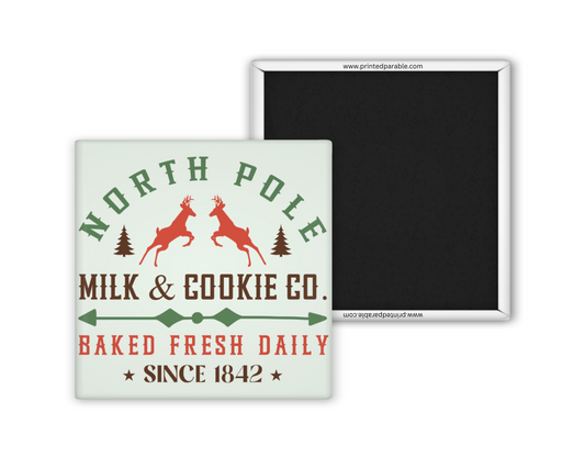 North Pole milk and cookie vintage magnet