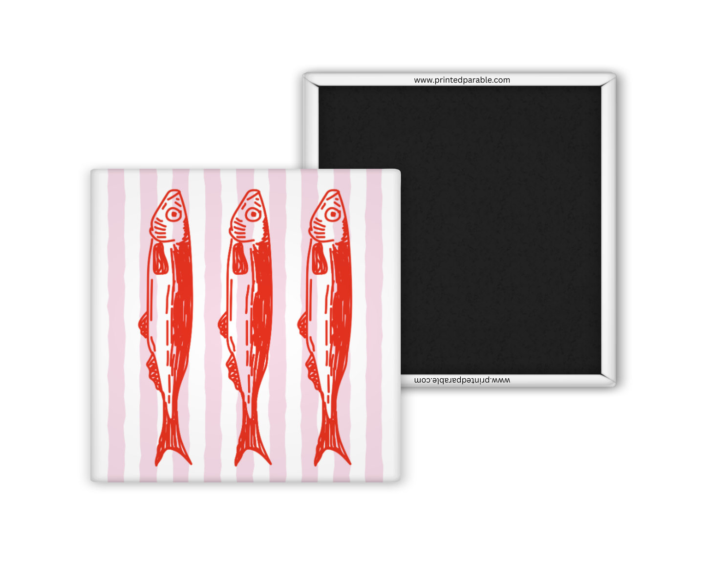 Pink sardines magnet, Mediterranean summer style, whimsical coastal magnet