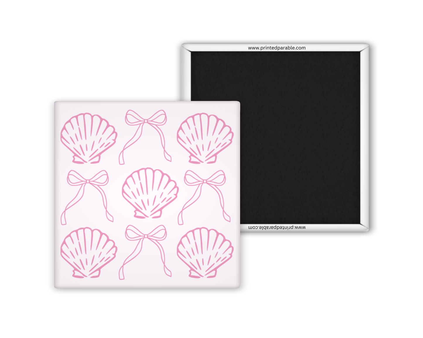 Pink shells and bows magnet, whimsical coastal magnet, beach themed magnet