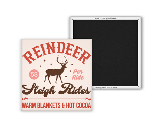 Reindeer sleigh ride vintage magnet