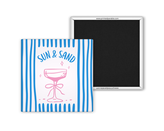 Sun and stripes magnet, Mediterranean summer style, whimsical coastal magnet